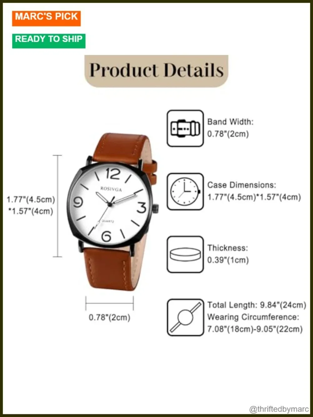 Men's Leather Strap Watch Easy Reader Big Face Quartz Large Dial Wrist Watch
